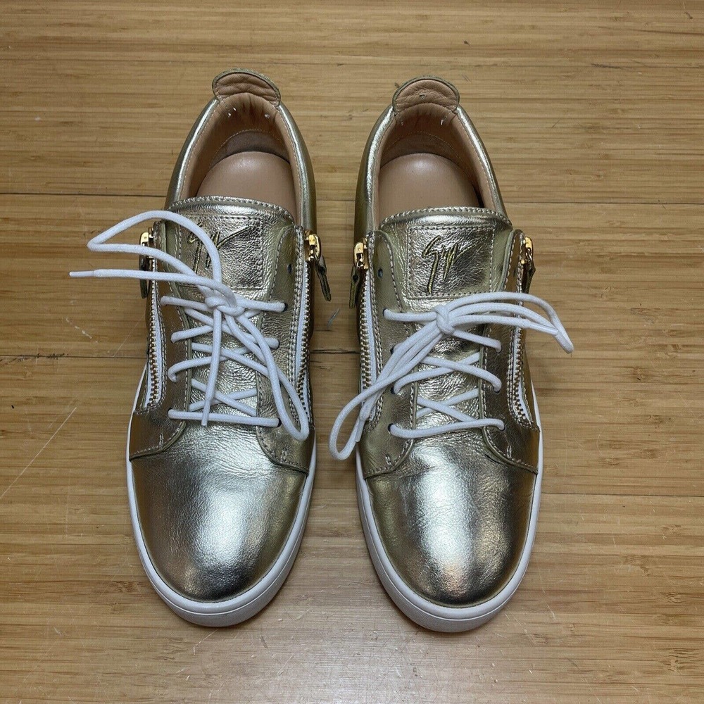 GIUSEPPE ZANOTTI Design Gold Leather Sneakers Size 43